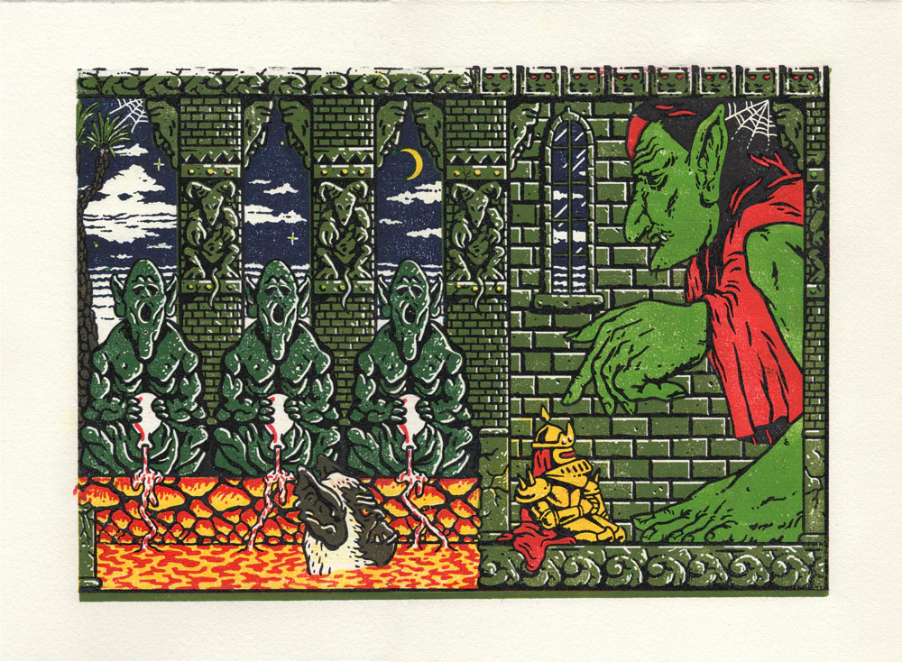 Davor Gromilović - Knight Meets Secret Giant Lord Woodblock Print - Image 3