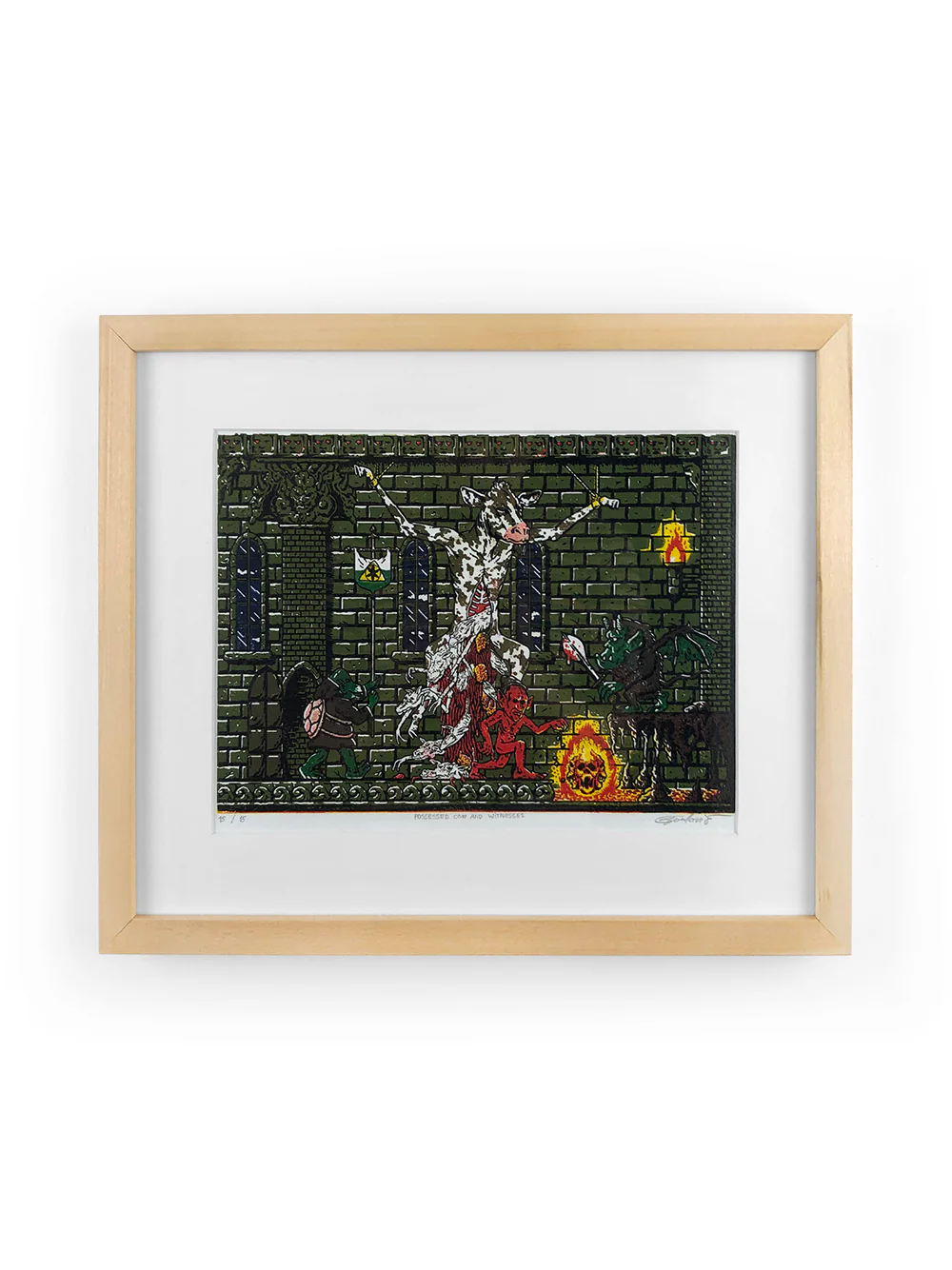 Davor Gromilović - Possessed Cow and Witnesses Woodblock Print - Image 2