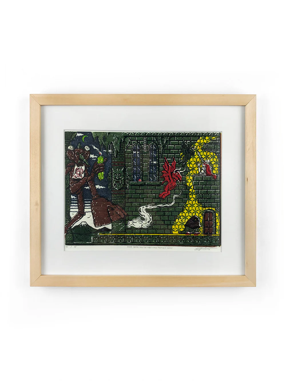 Davor Gromilović - Stone Baker and the Ruby Eyed Panther Ghost Woodblock Print - Image 2